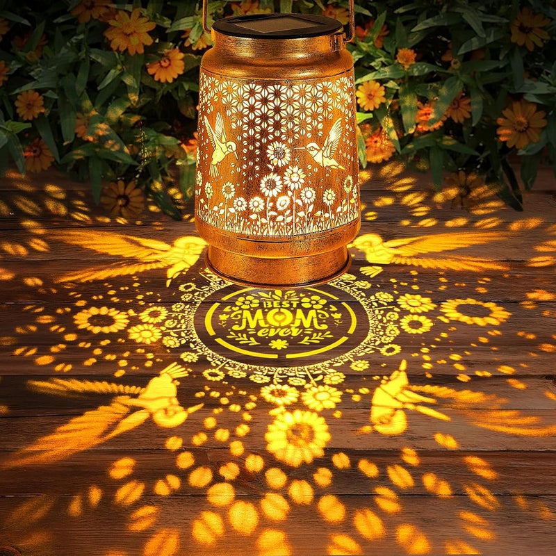 SANDECO 2 Pack Hummingbird Solar Lanterns Outdoor Garden Decor, Gifts for Women Mom Grandma Birthday, Hanging Metal Solar Lights Waterproof LED Decoration with Shepherd Hook Outside for Yard Patio Lawn Porch - Image 2